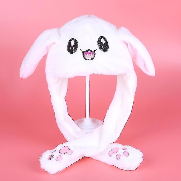 Plysch kaninhatt kan röra sig Intressant söt mjuk plysch kaninhatt-presenter kompatibel med tjejer Ny -ES No Light White Rabbit Hat