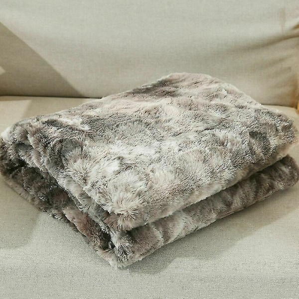 Luksuriøs Faux Mink Pels Fleece Stort Tæppe Shaggy Blødt Seng Sofa Kast Hyggelig Varmt Tæppe -ES gray 130*160cm