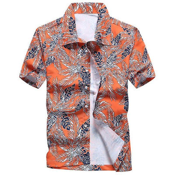 Hawaiiansk skjorta för män Strandknapp Skjortor Toppar Semester Orange Leaf 2XL