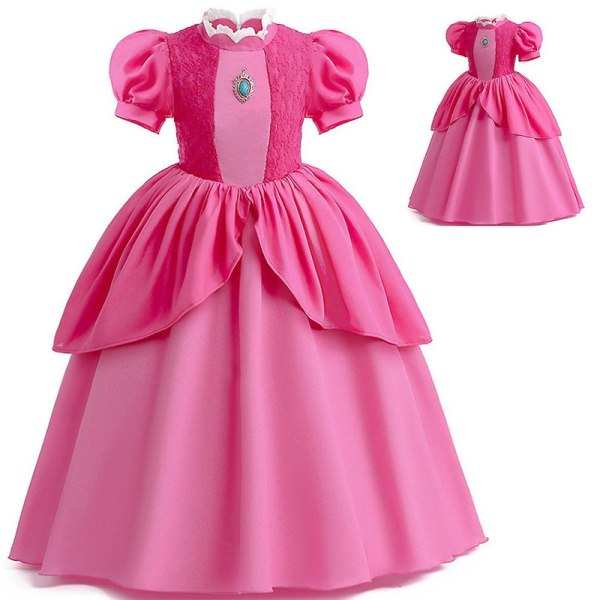 5-9 år Barn Jenter Peach Princess Dress Cosplay kostymer til Halloween Bursdagsfest gaver 6-7 Years