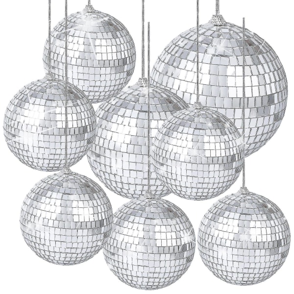 8 stycken spegeldiscobollar silver hängande discolampa spegelboll -ES