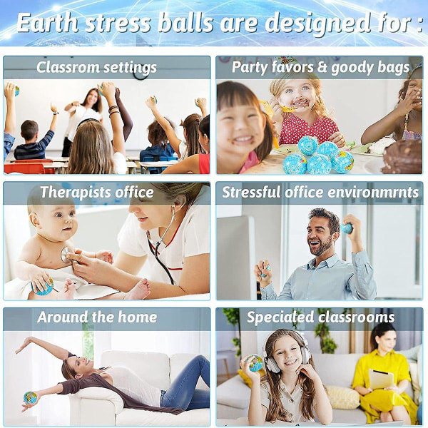 20-pack jordstressbollar, 2,5 tum jordtema klämbollar, stress relief kläm ångest As shown