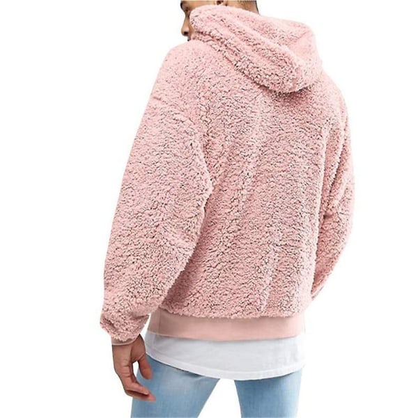 Männs Solid Drawstring Huvtröja Fleece Långärmad Hoodie Pink L