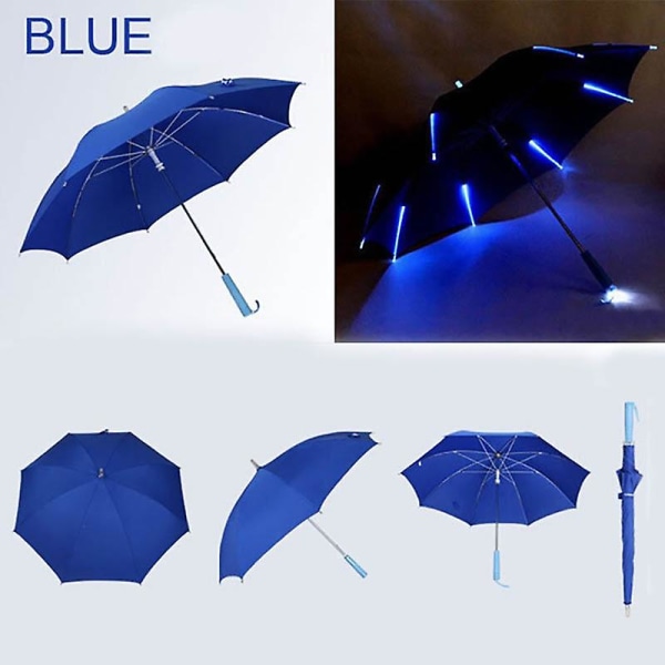 Led Light läpinäkyvä aurinkovarjo ympäristölahjaksi kiiltävät hehkuvat sateenvarjot juhlaaktiviteetit pitkävartiset sateenvarjot Blue