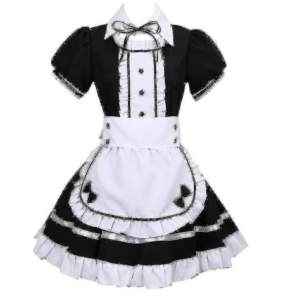 2022 Lolita Maid Kostymer Fransk Maid Dress Jenter Kvinne Amine Cosplay Kostyme Servitrice Maid Party Scene Costumes Set -ge Black 4XL