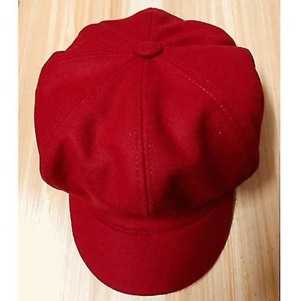 Kvinnor Newsboy Peaked Basker Cap Varm Visir Hat Platt Åttakantig Peaked Cap -hg red