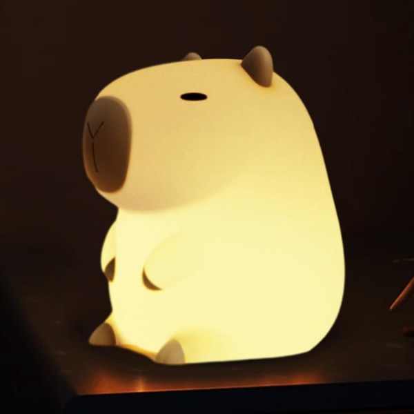 Capybara nattlampor som är kompatibla med barnkammare, bärbara USB uppladdningsbara 3d-djurlampor, söta tecknade touchkontroller i silikon sänglampa -ES Khaki