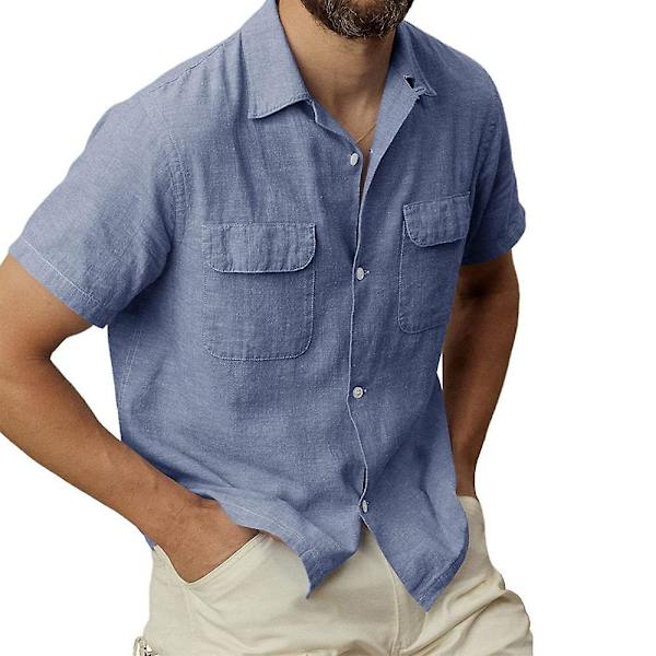 Miesten lyhythihainen nappipaita Kesän casual topit taskuilla Dark Blue L