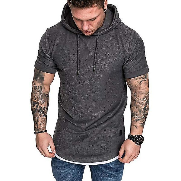 Kortermet hette for menn T-skjorte Sommer Uformell hettegenser Sport Topper Gray 2XL