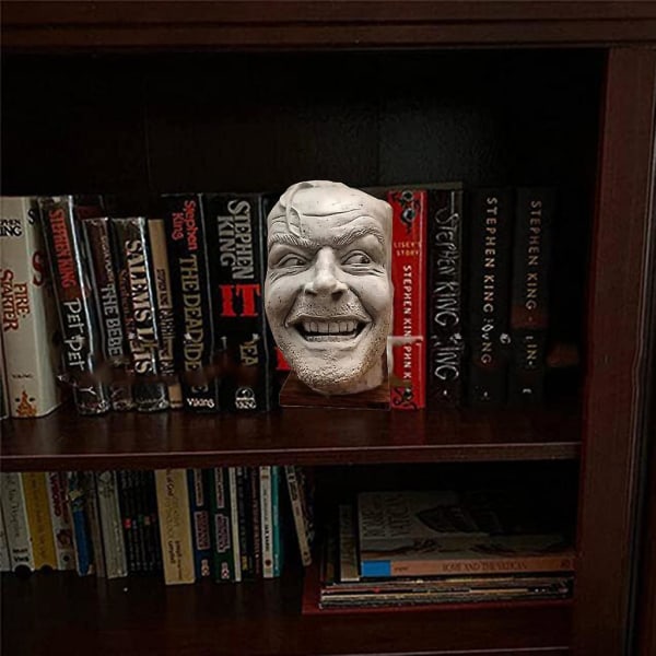 Unik bokstöd Här är Johnny Sculpture Of The Shining Library Resin Desktop bokhylla prydnad för bibliotekskontoret