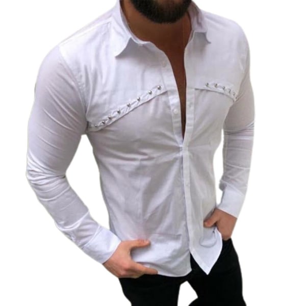 Miesten Topit Casual arkipaita Button Down pitkähihaiset juhlapaidat White M