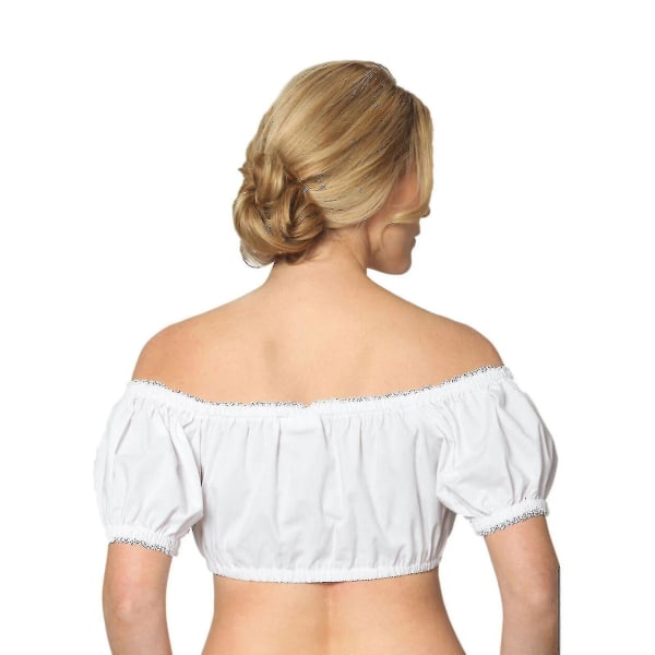 2023 Dirndl Bluse med Ruffler Hvid - Traditionel Elegant Bavarisk Oktoberfest Afskåret Bluse hg Vintage Black XXL