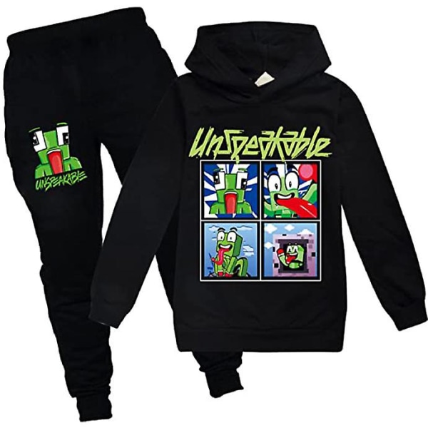 Barne-treningssett i fleece, 5-12 år, genser + bukser, sportsantrekk Black 7-8 Years