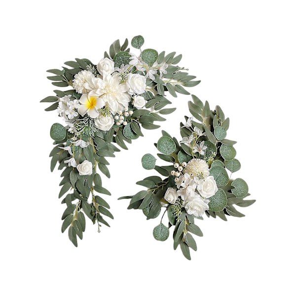 Kunstige Bryllupsbue Blomster Swag Kit - 2 stk. Blomsterarrangement Til Ceremoni Og Reception Baggrundsdekoration White
