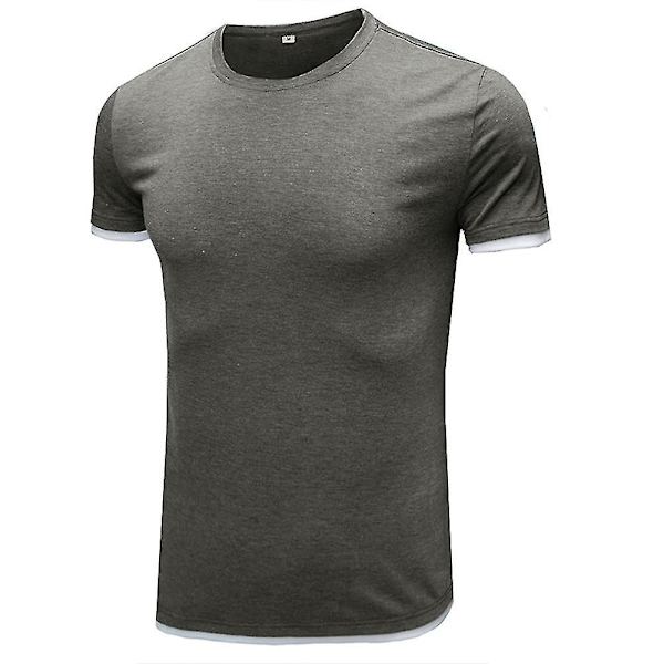 Herrar Enkel Kortärmad Rundhals T-shirt Sommar Toppar Grey M