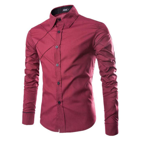 Herrar Toppar Klassisk Business Skjorta Knappar Formella Skjortor Red 2XL