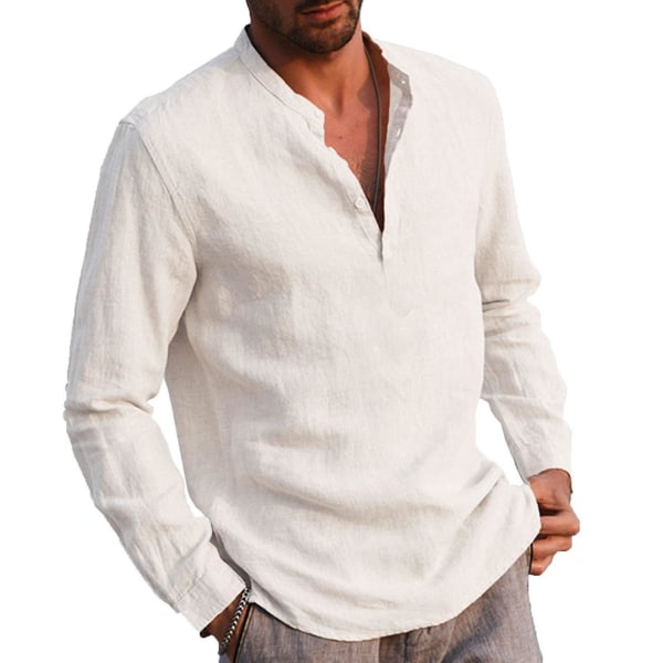 Herröverdelar Långärmad skjorta Casual Henley-skjorta White L
