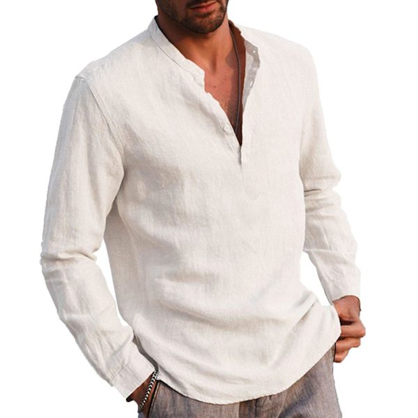 Miesten topit pitkähihainen paita Casual Henley-paita White M