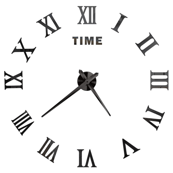 Roomalaiset numerot seinäkellot 3d tee itse peili seinäkello akryyli tarra muoti kvartsi kellot watch kodin sisustus Reloj De Pared Black 1 47 inch (80-120cm)