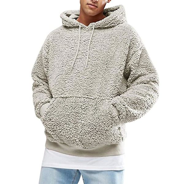 Männs Solid Drawstring Huvtröja Fleece Långärmad Hoodie Grey M