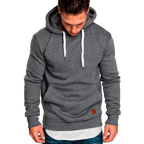 Mænds Toppe Langærmet Casual Hoodie Hættetrøje Sports Trøje Dark Grey L