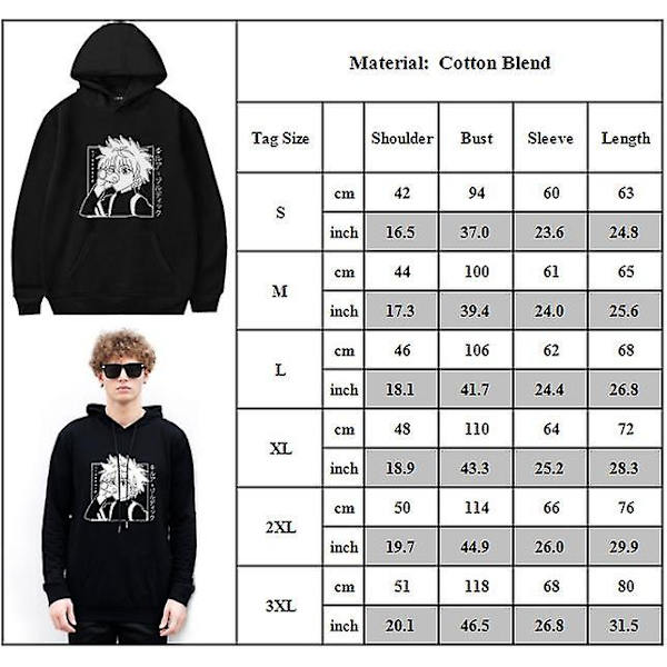 Hunter X Hunter Hoodies för Vuxna - Mode, Casual, Killua Zoldyck Tryckt Sweatshirt, Långärmad, Huvad, Pullover, Present 3XL