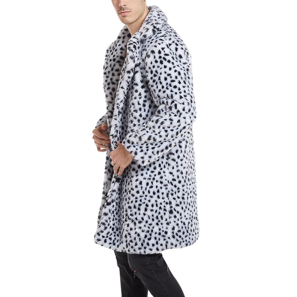 Allthemen Leopard Print plysj mellomlang rett frakk for menn White M