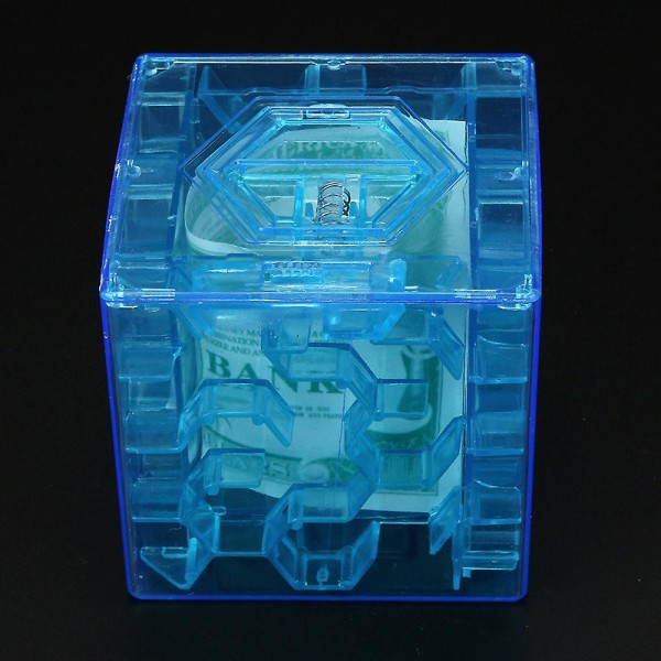 3d Cube Puzzle Penger Labyrint Bank Spare Mynt Samling Case Box Morsomt hjernespill Blue