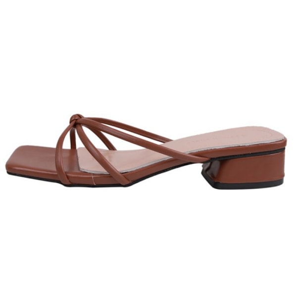 2025 Sommer Fransk Stil Elegante Toveis Dameslippers, Medium Tykk Plattform Høyhælte Sandaler Brown 37