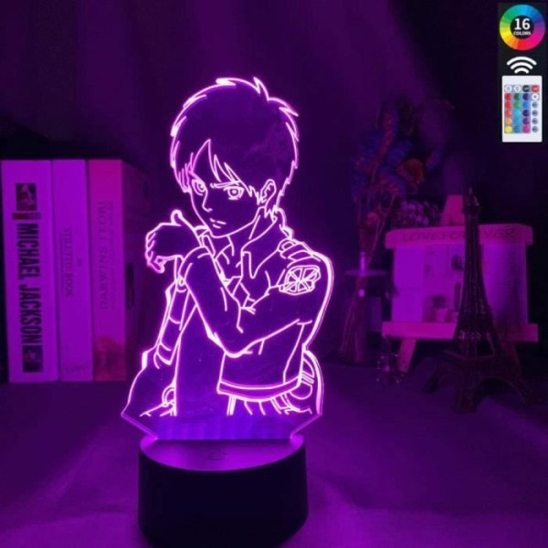 3D Illusion Lampe Led Natlampe Akryl Eren Yeager Figur Soveværelses Dekoration Batteridrevet Attack On Titan AM5293 -h