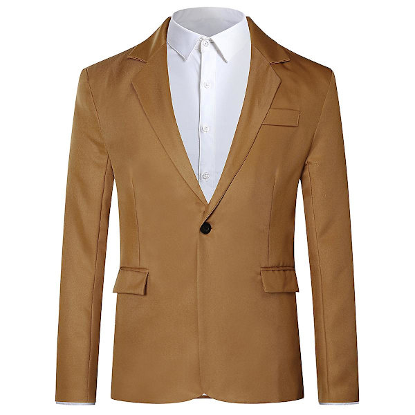 Yynuda Herrkostymjacka, Business Casual, Klassisk, Spetsad Krage, Dubbel Split, Enknapp, Ren Färg, 11 Färger Light Brown M