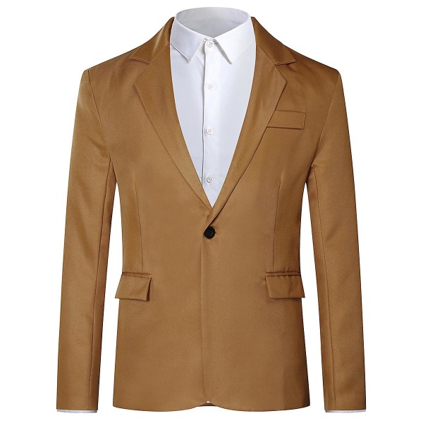 Yynuda Miesten Business Casual Klassinen Notched Lapel Kaksoissplitti Yksivärinen Yksipainikkeinen Puku Takki 11 Väriä Light Brown XS