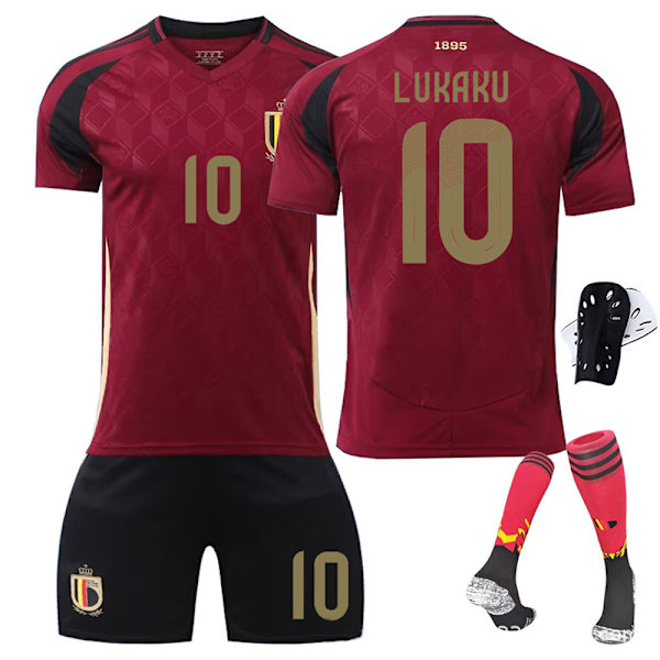 2425 Belgien fotbollströja hem Lukaku med strumpor+Skyddsutrustning 22(120-130cm)