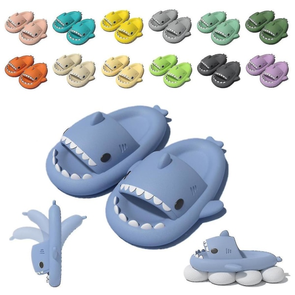 Cute Shark Par Hjemmesko - Skridsikre Eva Flip Flops til mænd, kvinder, børn, udendørs blue 36 37