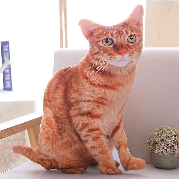 Kreativ 3D-simulerad kattkudde Plyschleksak Kattformad docka Söt Meow Födelsedagspresent -ES Brown cat