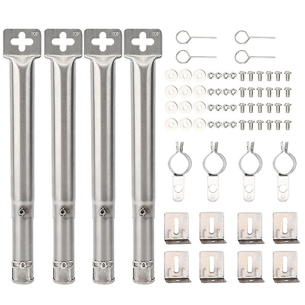 4 stk Universal Justerbar Rustfrit Stål Grill Gasgrill Udskiftning Lige Rør Rør Grill Acc Silver