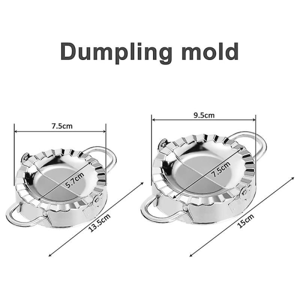 Dumplingsmaker i rustfritt stål, 2 Dumplingsformer 3 Dumplingskinnmaker, Dumpling Cutter Pai Ravioli silver