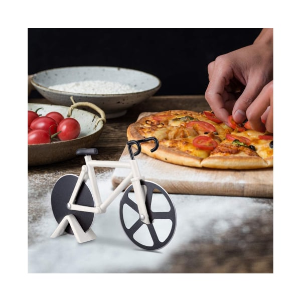 1 stk Pizzaskærer Blå Cykel Pizza Cutter med Display Stativ Non-Stick Køkkenredskaber Pizza Bage Bar Værktøjer-Hvid