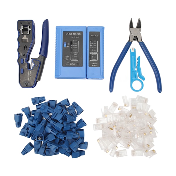 RJ45 Crimp Tool Pass Through Crimper with RJ45 Cat6 Crystal Head and Protective Cover Cable Tester Cutter Stripper