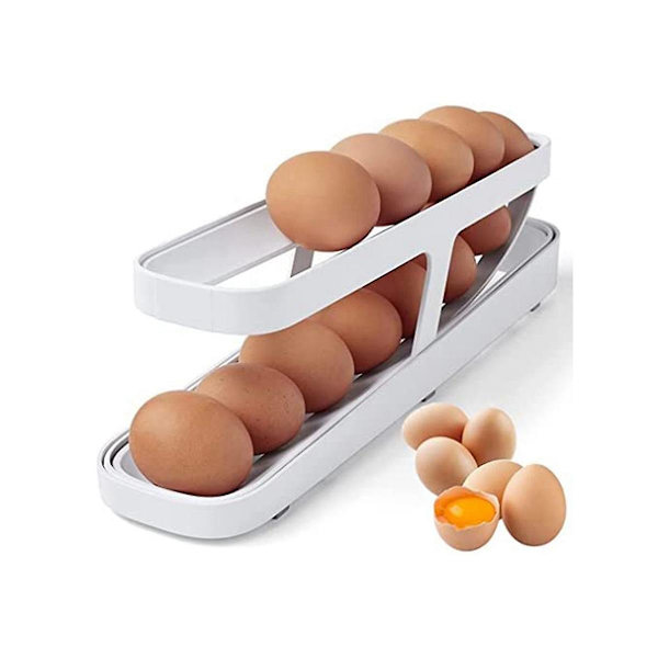 Äggdispenser, automatisk rullande äggbehållare, 2-vånings äggdispenser, Space Saver för frys, 4-pa White