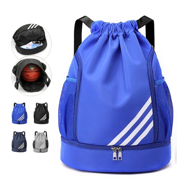 Vattentät ryggsäck med dragsko Sportgymväska med skofack, vattentät ryggväska med dragsnöre kompatibel med män kvinnor -HG Blue