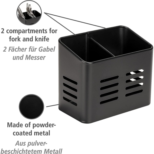 Bestikkurv, svart utendørs kjøkkenkurv, laget av svart pulverlakkert metall, kompatibel med servise,