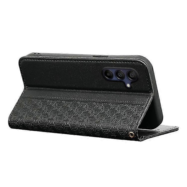 Kompatibelt Plånboksfodral för Samsung Galaxy A26 5G, Stark Magnetisk Rutmönstrad Prägling Läder Flipfodral Black