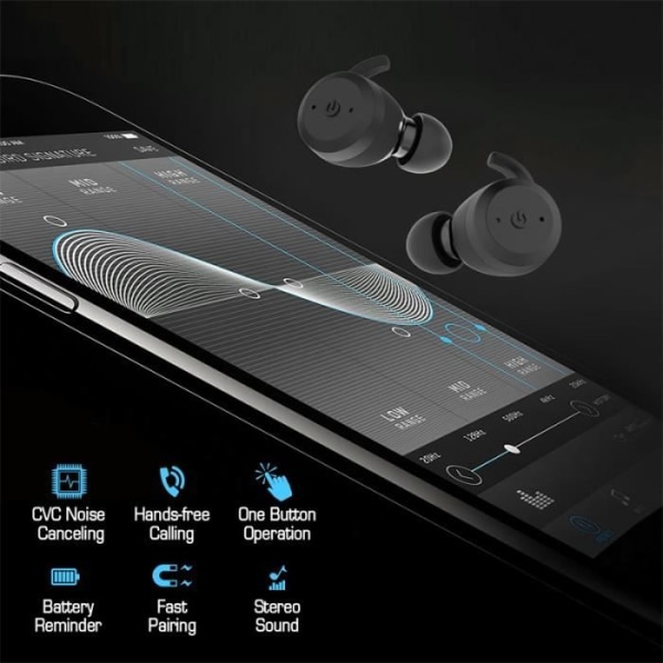 Trådlösa Hörlurar Bluetooth 5.0 Headset Sport 26H Förlängd Spela Tid HD Stereo IPX7 Vattentät Med Laddningslåda - Svart