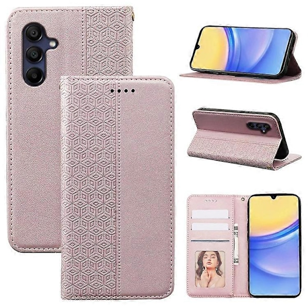 Kompatibelt Plånboksfodral för Samsung Galaxy A26 5G, Stark Magnetisk Rutmönstrad Prägling Läder Flipfodral PinkGold