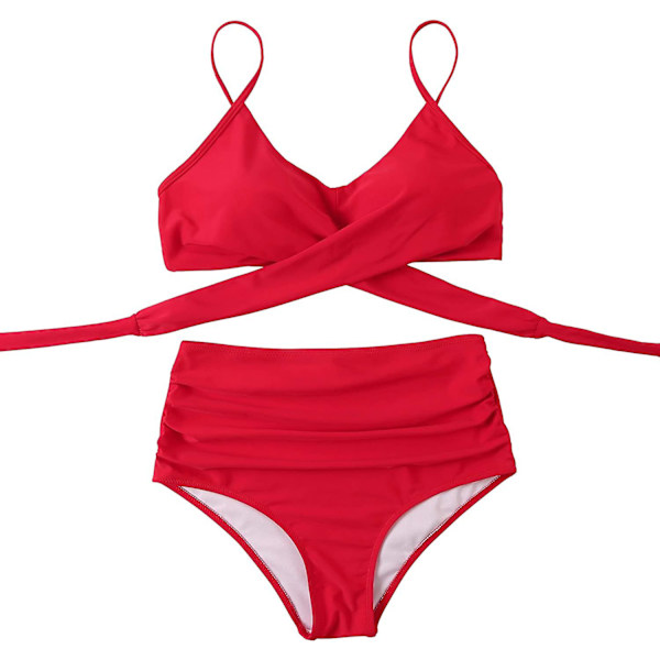 Dametøj Kryds Kors Push Up Badetøj Top Mavekontrol Halter Bikini Højtaljet Badetøj Todelt Badetøj Red-1 Medium