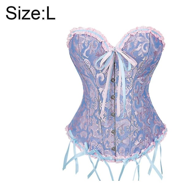 Kvinders snørebånd med udbenet overbust korset Bustier Lingerie Bodyshaper Top - høj kvalitet -ge Blue -L