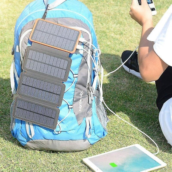 Solcellelader 25000mah bærbart eksternt batteri med 4 paneler Vanntett strømbank med 2 usb utendørs camping kompatibel med telefonnettbrett Ciseahs