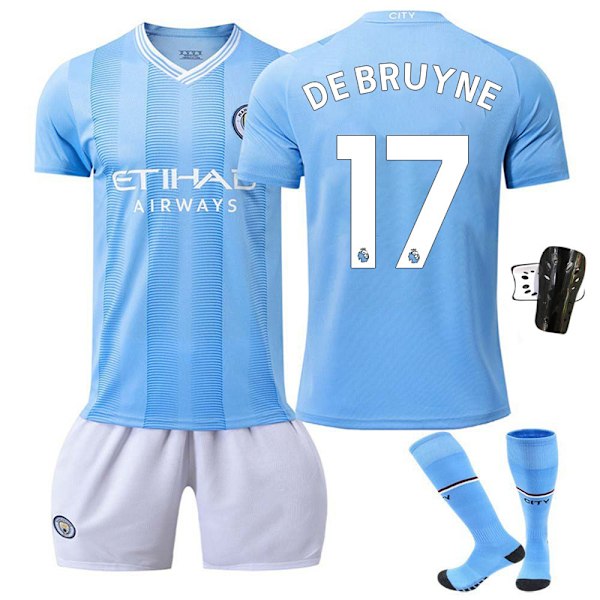 2324 Manchester City hemmatröja fotbollströja De bruyne Med strumpor+Skyddsutrustning 22(120-130cm)