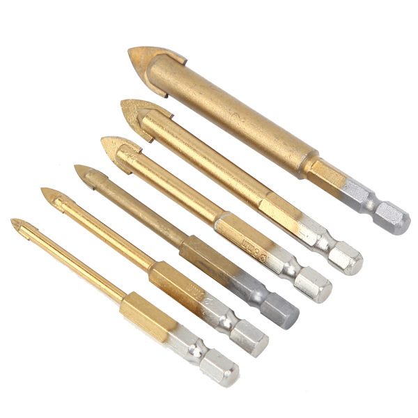 6-delad hexagonalt skaft titan triangulärt glaskeramiskt borr 4mm / 5mm / 6mm / 8mm / 10mm / 12mm